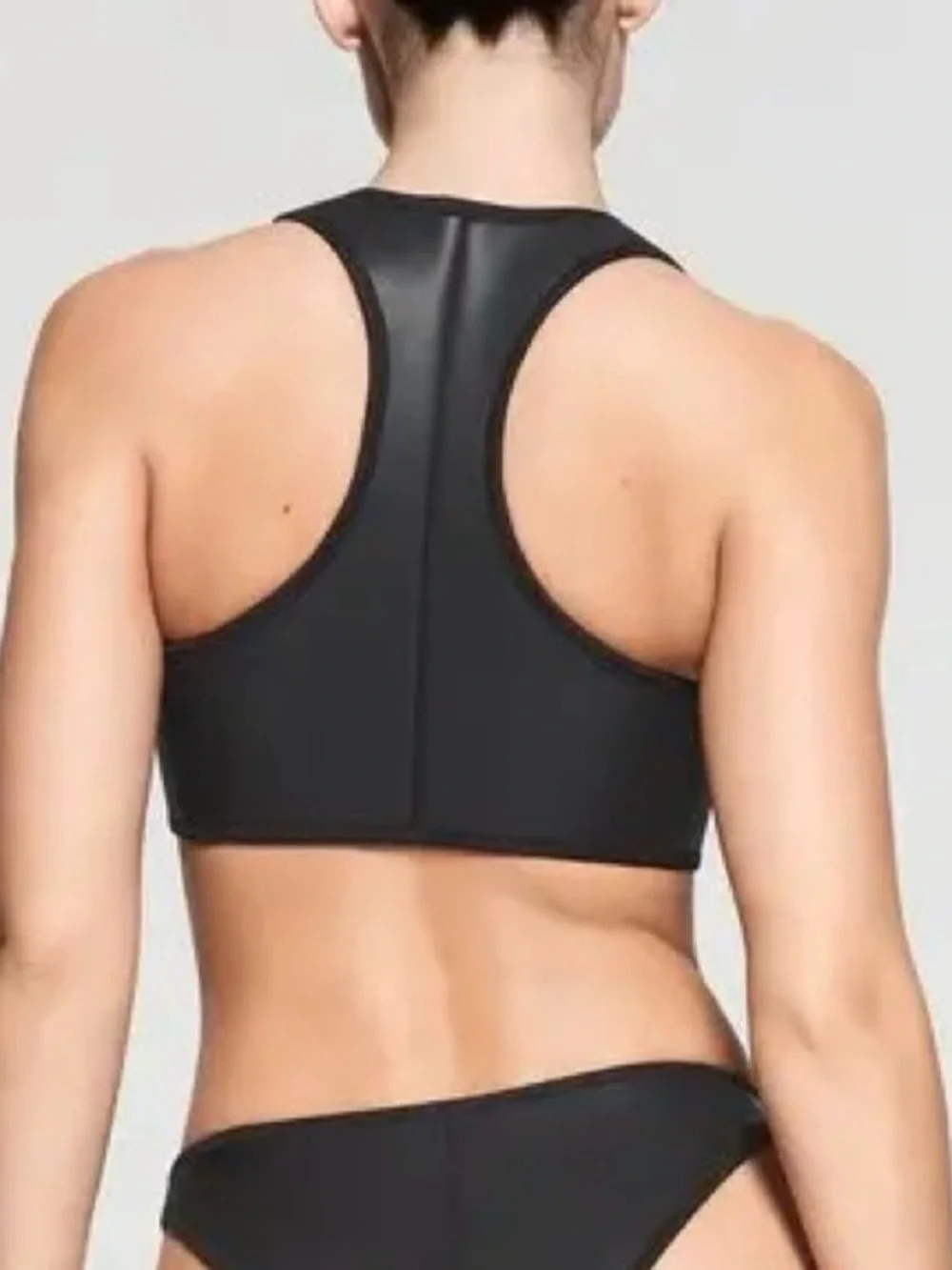 Skims Rubberized Scuba Swim Front-Zip High Neck Crop Bikini Top Onyx Black 2X
